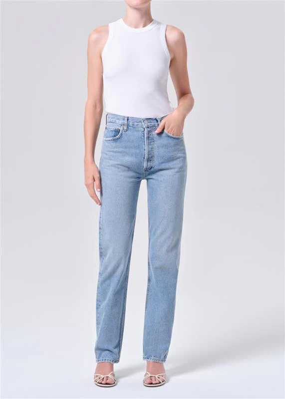 90's Pinch Waist High Rise Straight Long in Force