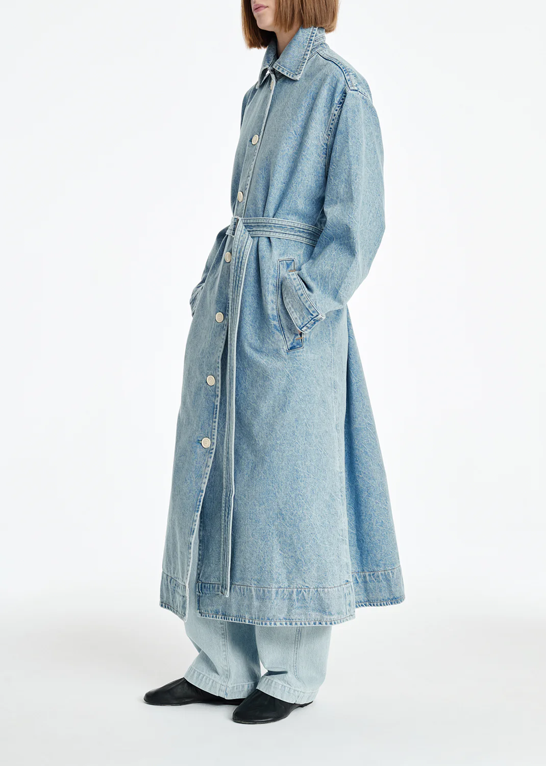 AGOLDE x MARIA MCMANUS A-Line Massive Coat (Weightless) in Crinkle Indigo - Image 3