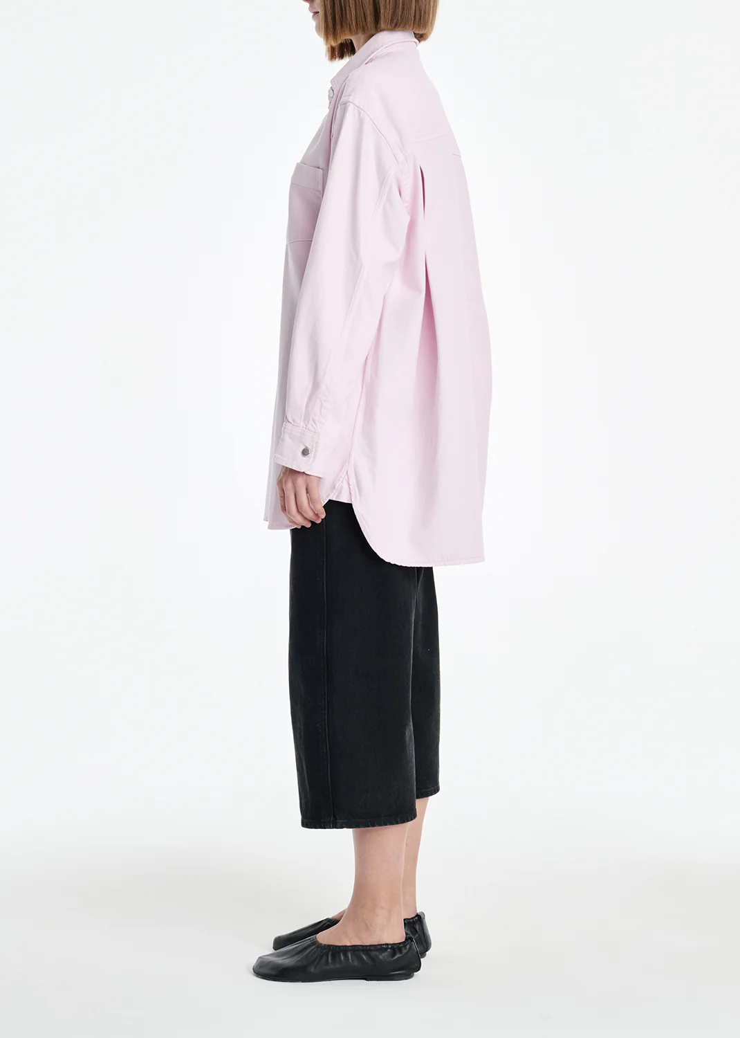 AGOLDE x MARIA MCMANUS A-Line Shirt Denim (Flyweight) in Stone Wash Powder Pink - Image 3