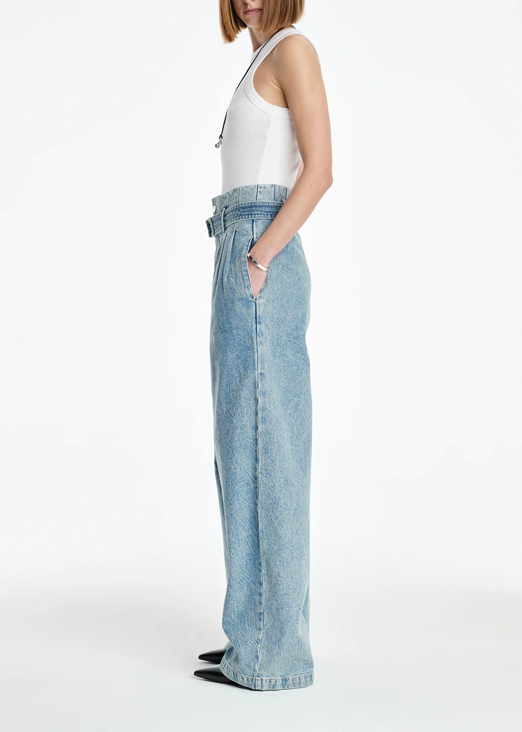 AGOLDE x MARIA MCMANUS Corset Wide Leg Jean (Weightless) in Crinkle Indigo - Image 3