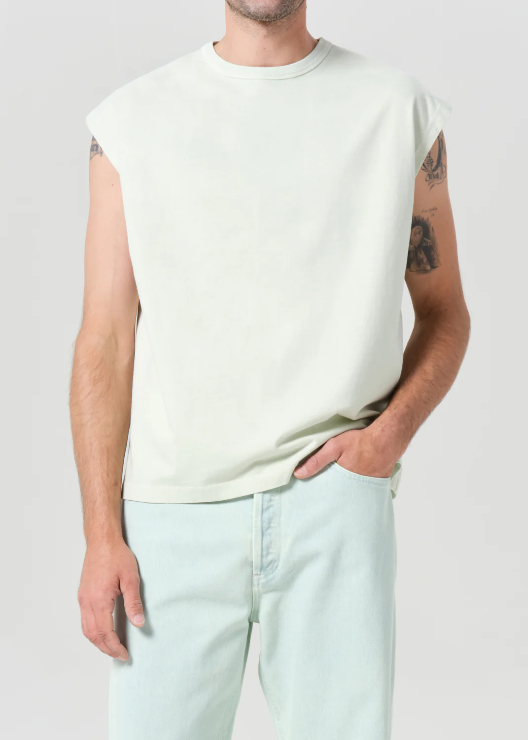 Leonard Sleeveless Tee in Mint Cream - Image 3