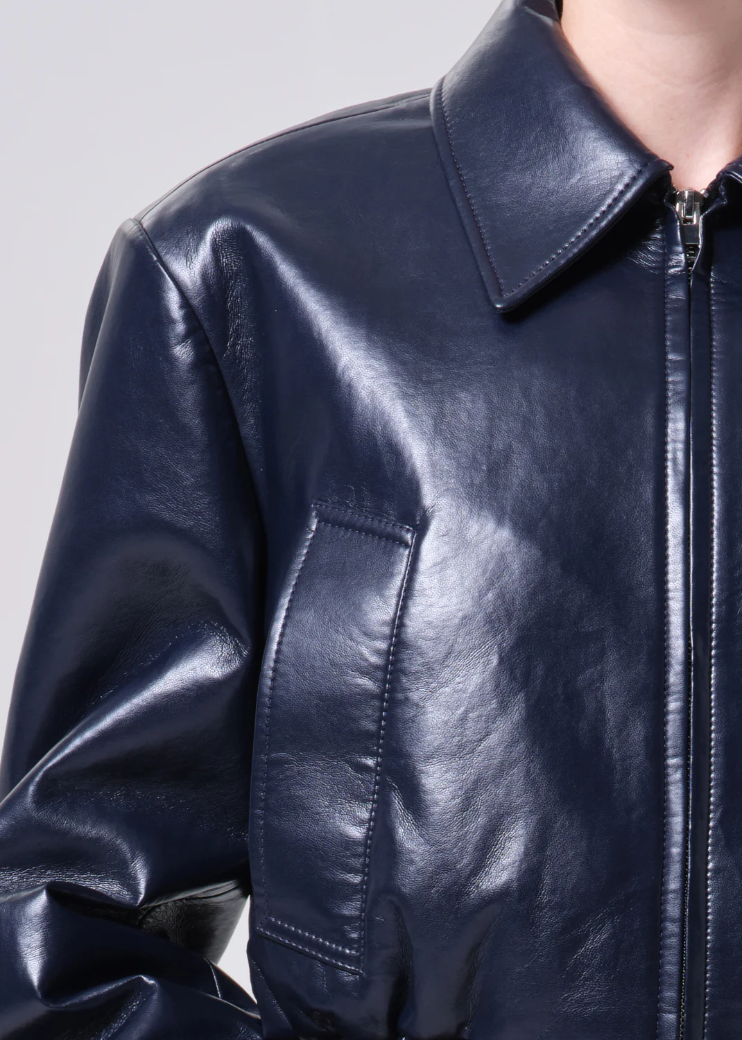 Nahla Cropped Jacket (Recycled Leather) in Navy - Image 5