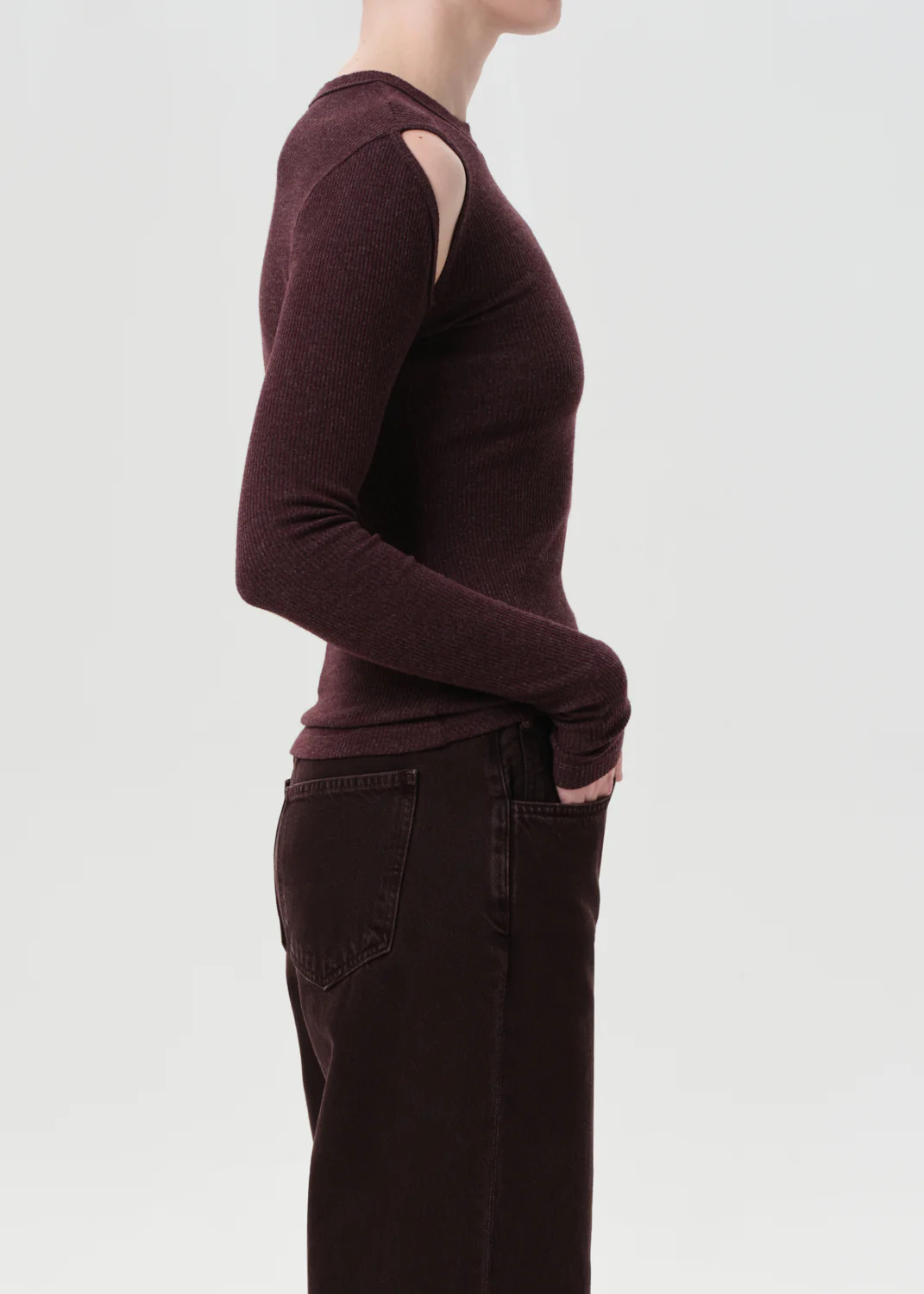 Pierce Long Sleeve Tee in Raisin - Image 3