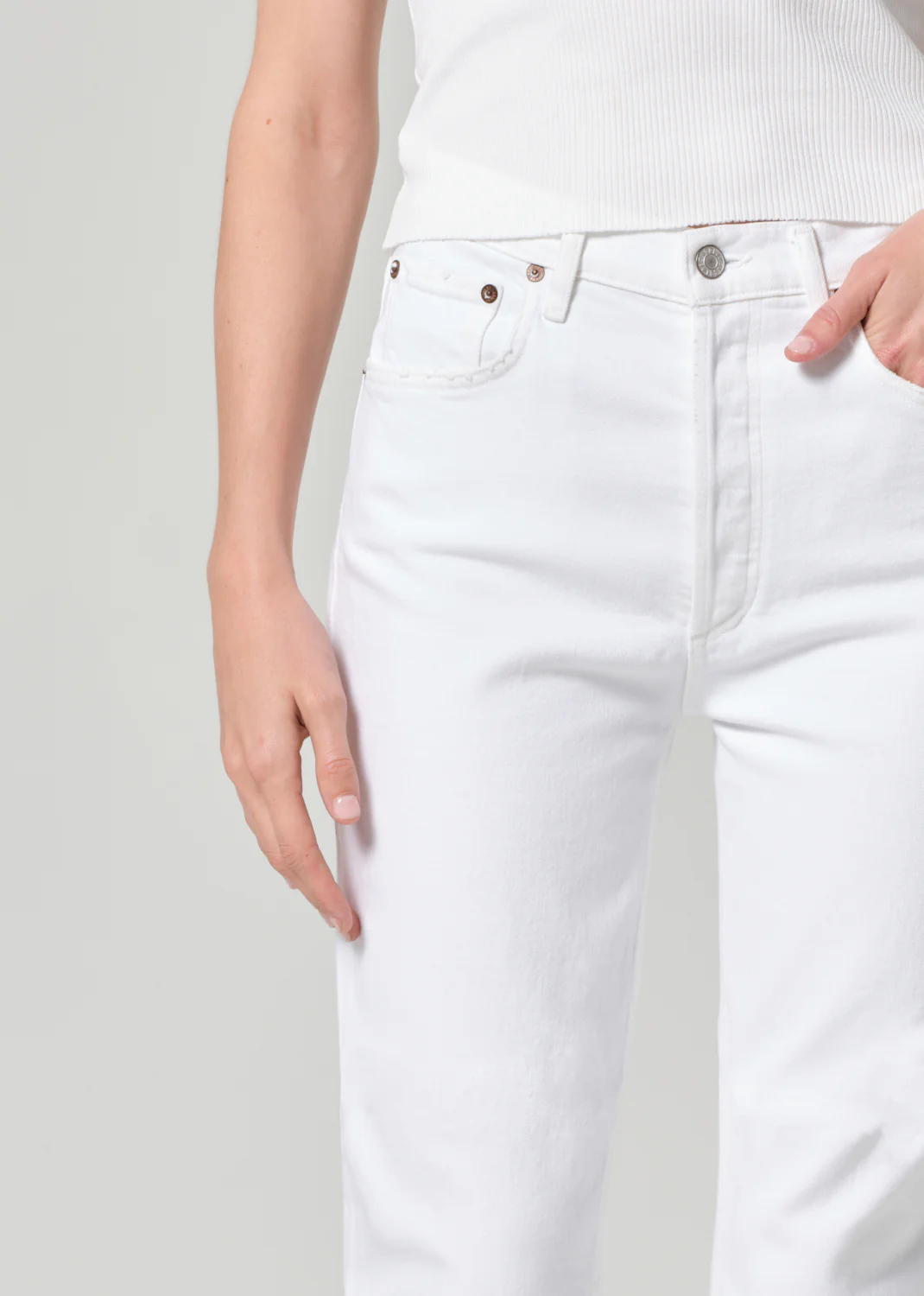 Riley High Rise Straight Crop (Comfort Stretch) in Sour Cream - Image 5