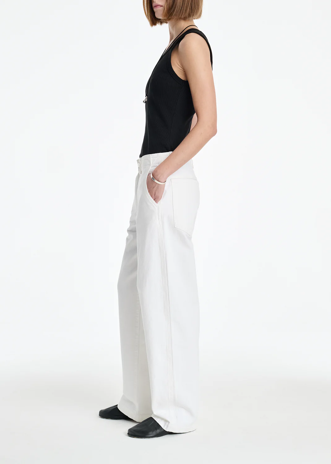 AGOLDE X MARIA MCMANUS Trouser Wide Leg Jean in White Cotton - Image 3
